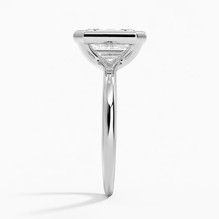 Emerald Cut Diamond Engagement Ring, Bezel Set Solitaire Ring, Minimalist Modern Bridal Ring