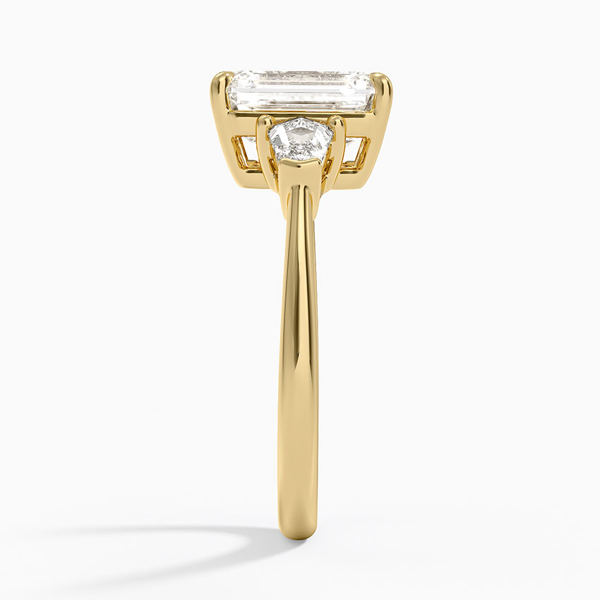 Emerald Cut Diamond Three Stone Engagement Ring, Trillion Side Diamond Ring, Bridal Ring