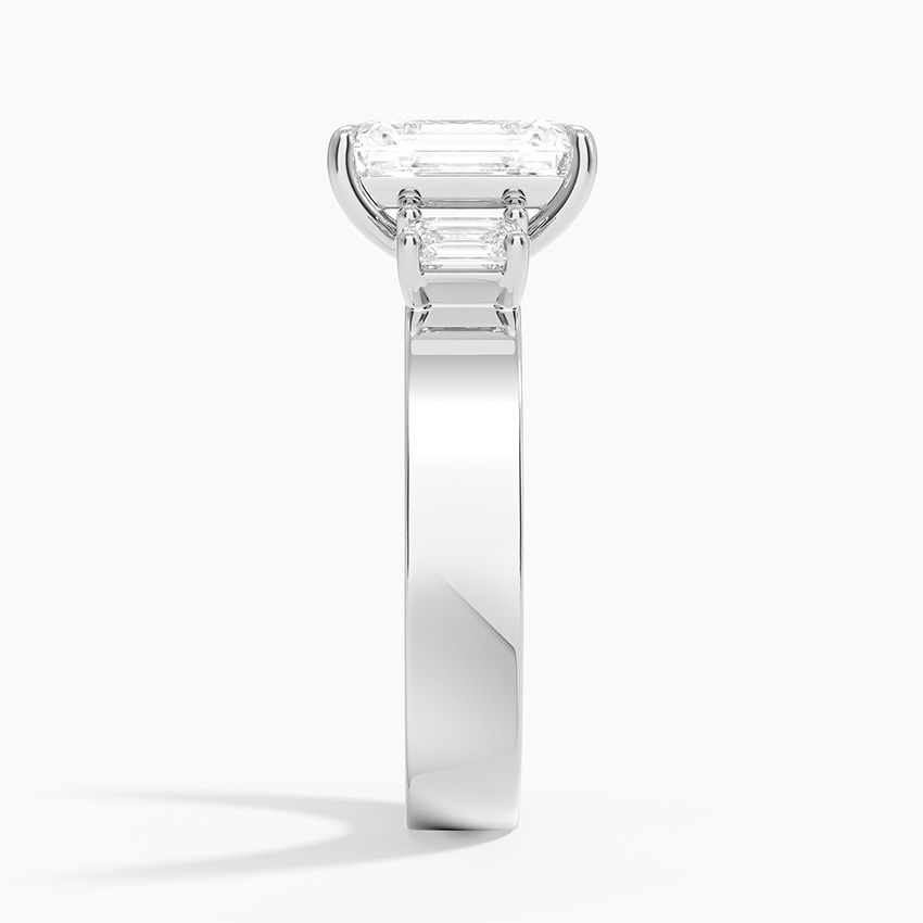 Emerald Cut Diamond Engagement Ring, Three Stone Diamond Ring, Wide Band Solitaire Ring