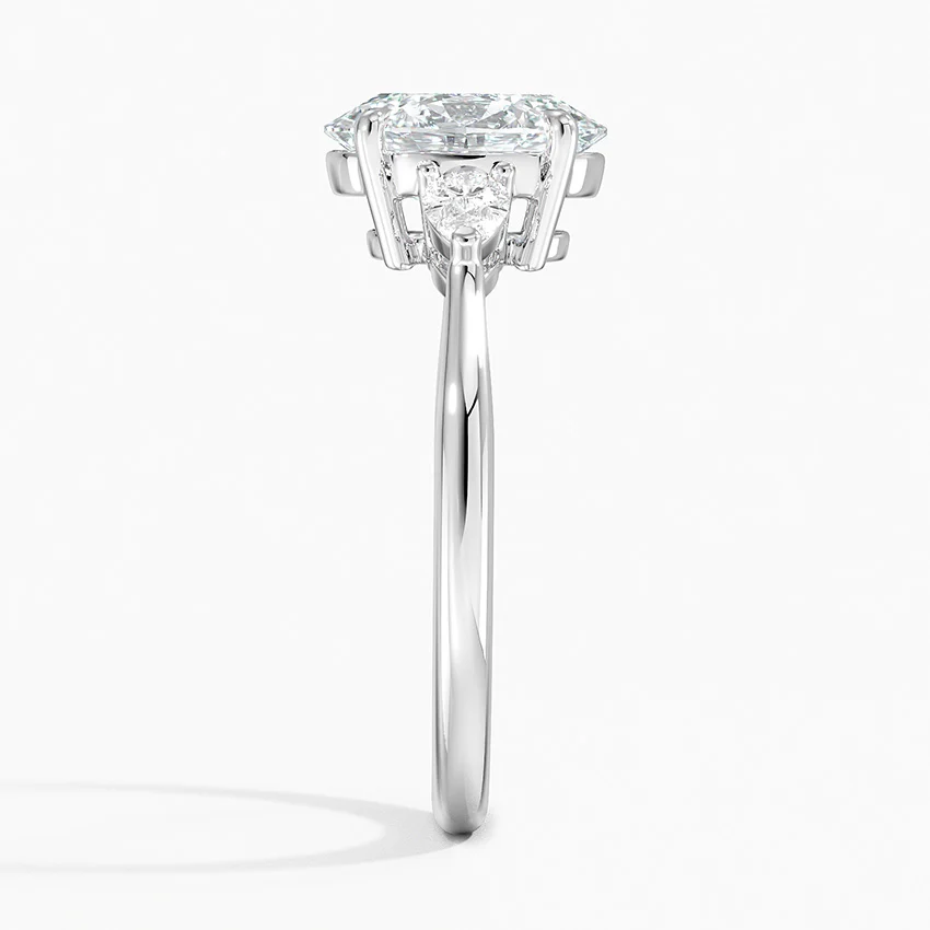 Oval Cut Diamond Engagement Ring, Three Stone Diamond Ring, Pear Side Stone Ring