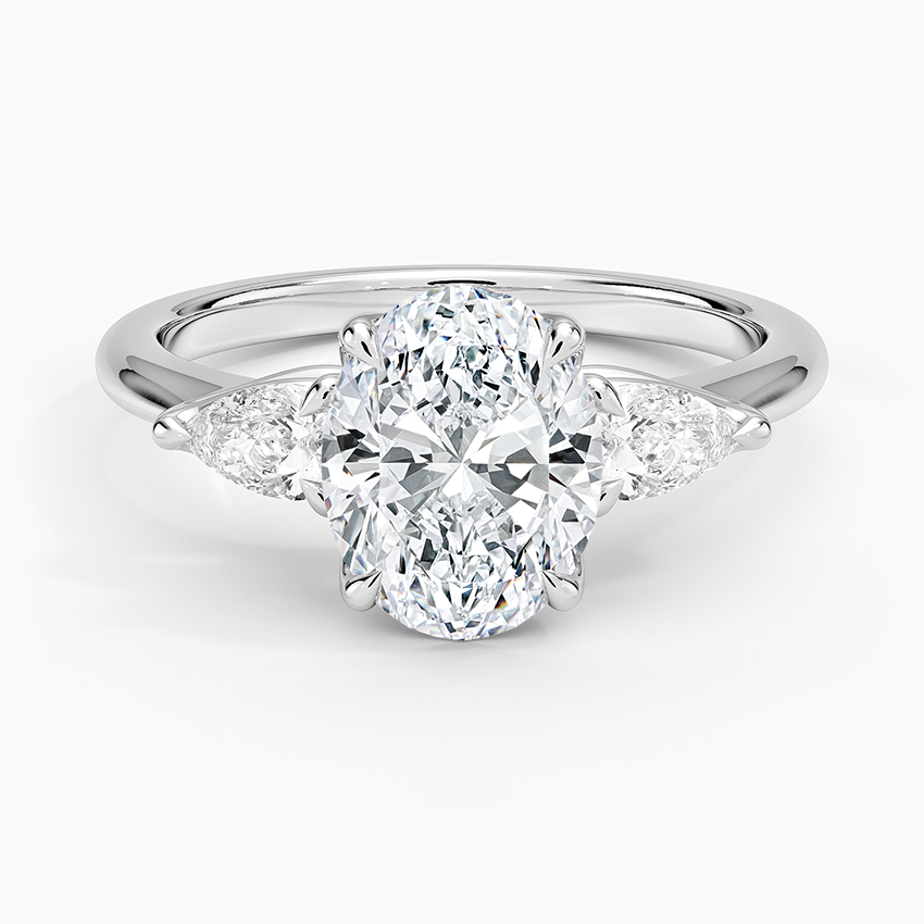 Oval Cut Diamond Three Stone Engagement Ring, Marquise Side Stones, Solid Gold Ring