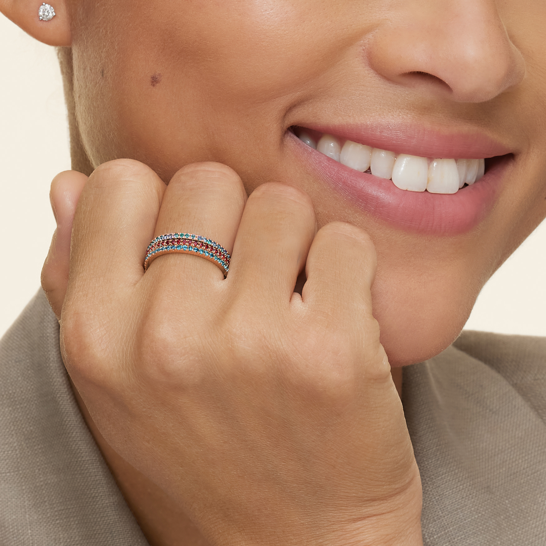 Blue Diamond Eternity Ring, Thin Stackable Band, Minimalist Wedding Band