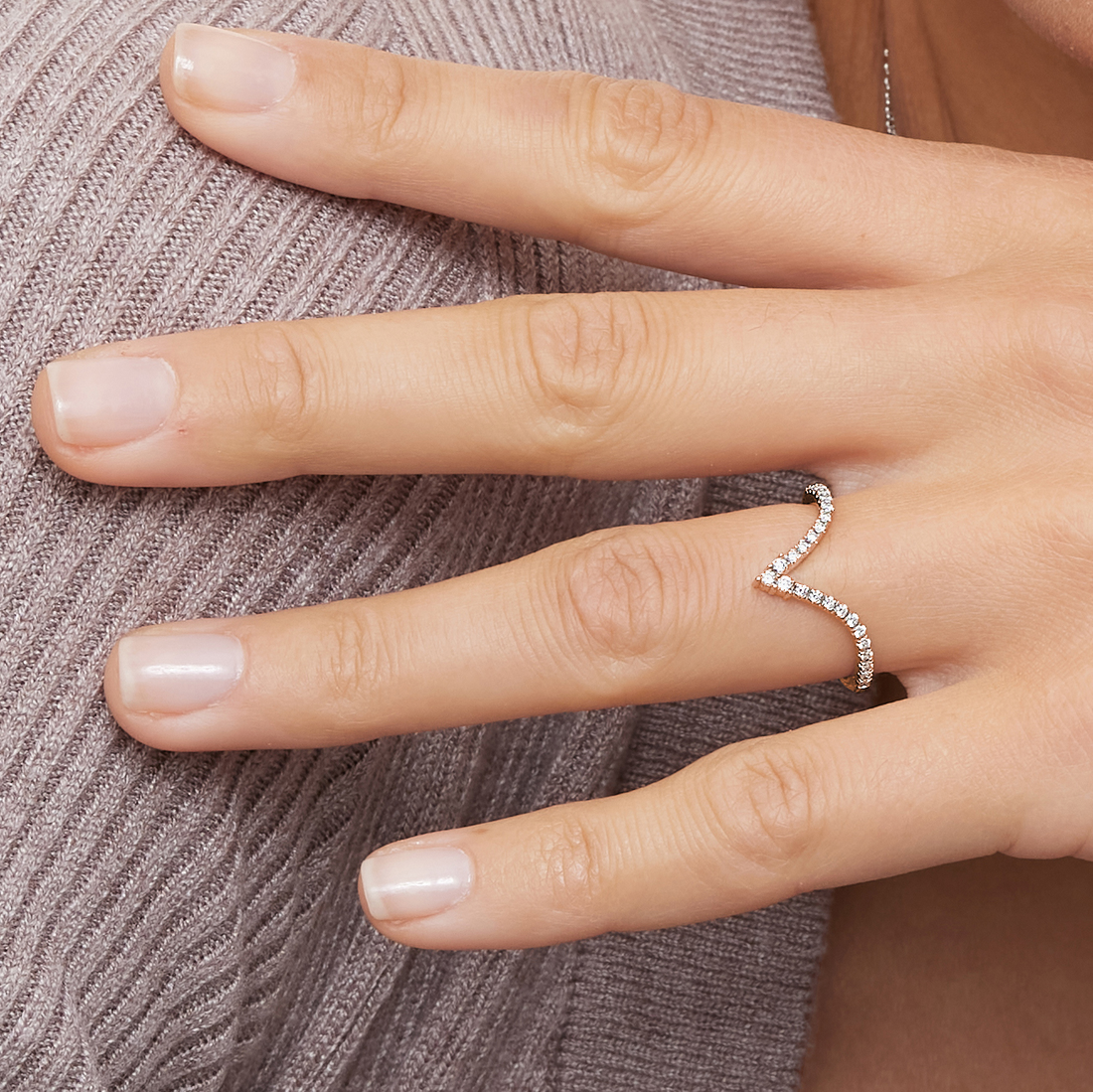 V Shape Diamond Ring, Chevron Wedding Band, Curved Diamond Ring