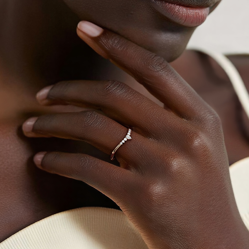 V Shape Diamond Ring, Pear Cut Center Diamond Band, Minimalist Wedding Ring