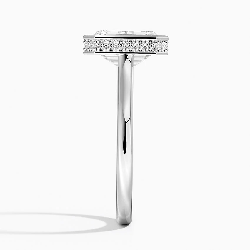 Emerald Cut Diamond Engagement Ring in Bezel Setting, Hidden Halo Split Shank Ring, Minimalist Luxury Ring