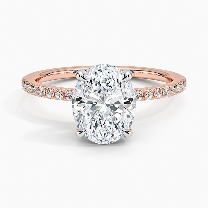 Oval Cut Diamond Engagement Ring, Pave Band Solitaire Ring, Oval Moissanite Engagement Ring