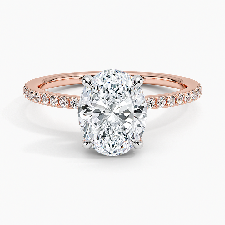 Oval Cut Diamond Engagement Ring, Pave Band Solitaire Ring, Oval Moissanite Engagement Ring