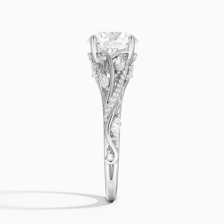 Vintage Leaf Moissanite Engagement Ring, Round Cut Solitaire Diamond Ring, Nature Inspired Bridal Ring
