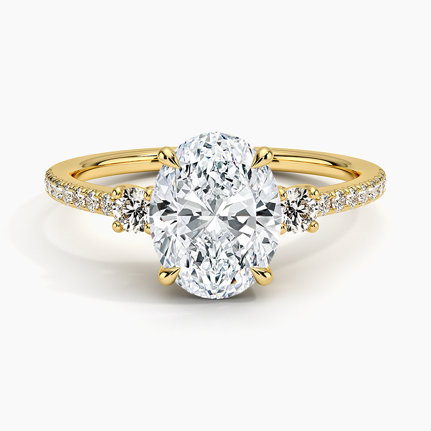 Oval Cut Diamond Engagement Ring with Side Stones, Pave Band Ring, Hidden Accent Diamond Ring