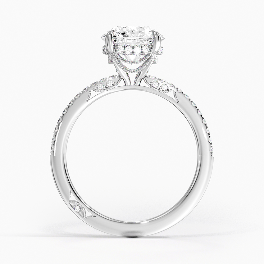 Round Brilliant Cut Solitaire Diamond Engagement Ring with Pavé Band, Minimalist Bridal Ring, Classic Proposal Ring