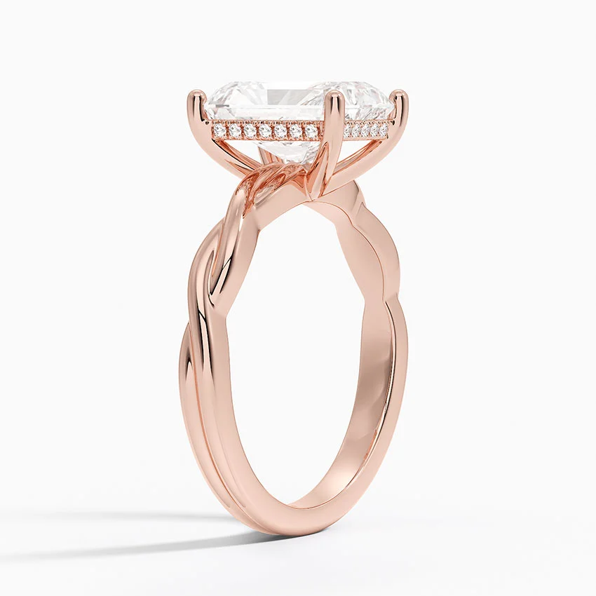 Radiant Cut Solitaire Engagement Ring with Twisted Band, 4 Prong Diamond Ring, Promise Ring for Women