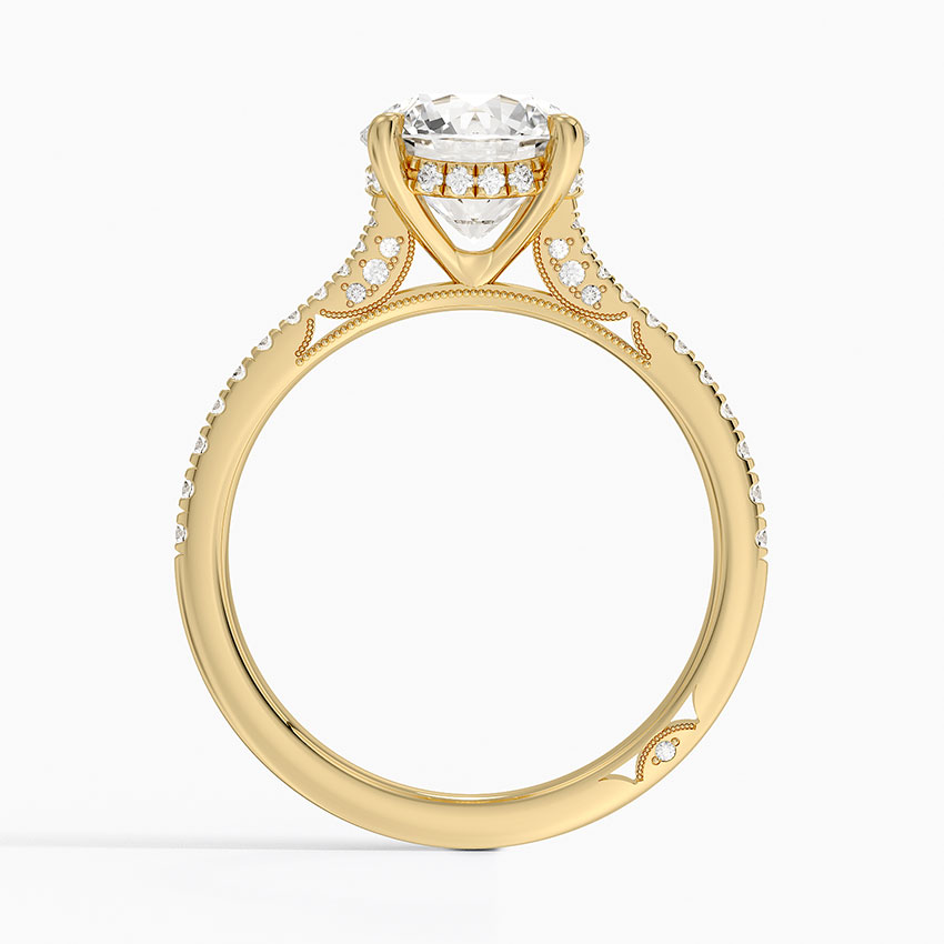 Round Cut Solitaire Diamond Engagement Ring with Pavé Band, Promise Ring, Minimalist Bridal Jewelry