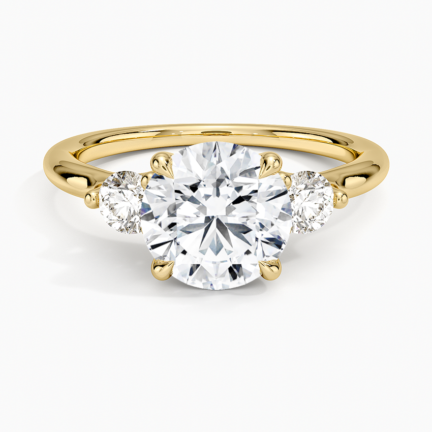 Round Cut 3 Stone Diamond Engagement Ring, Classic Trilogy Ring, Solid Gold Promise Ring