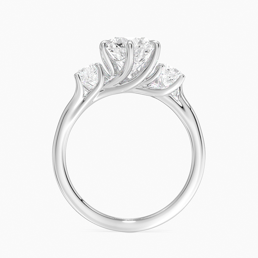 Three Stone Round Cut Diamond Engagement Ring, Solid Gold, Classic Trilogy Ring for Women