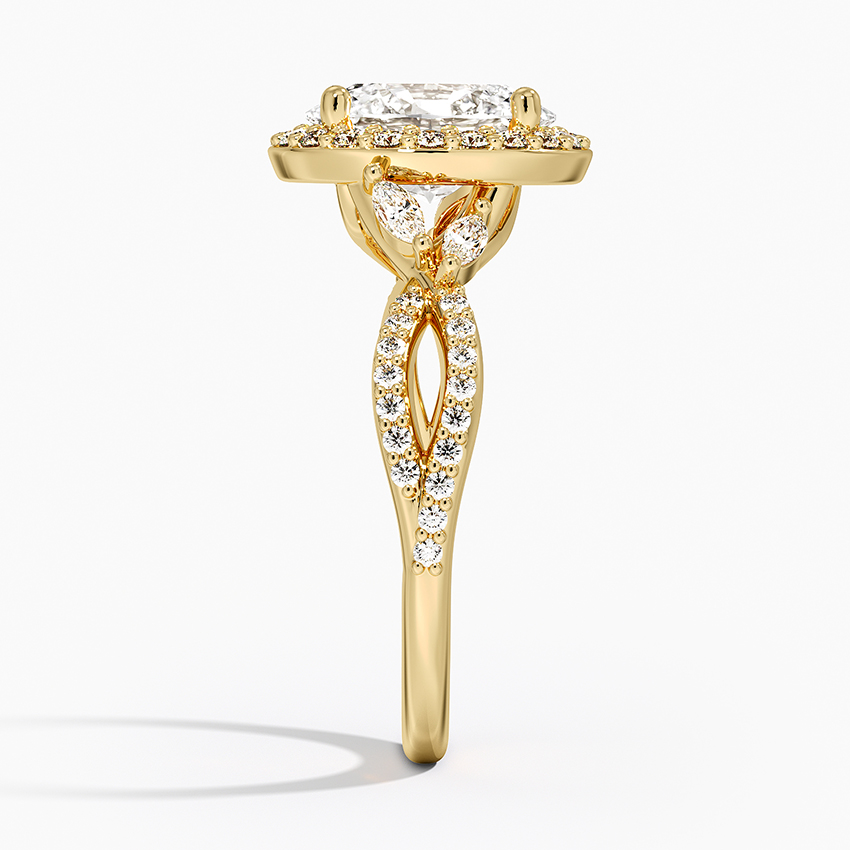 Oval Cut Halo Diamond Engagement Ring with Twisted Pavé Band, Vintage Inspired Oval Ring,