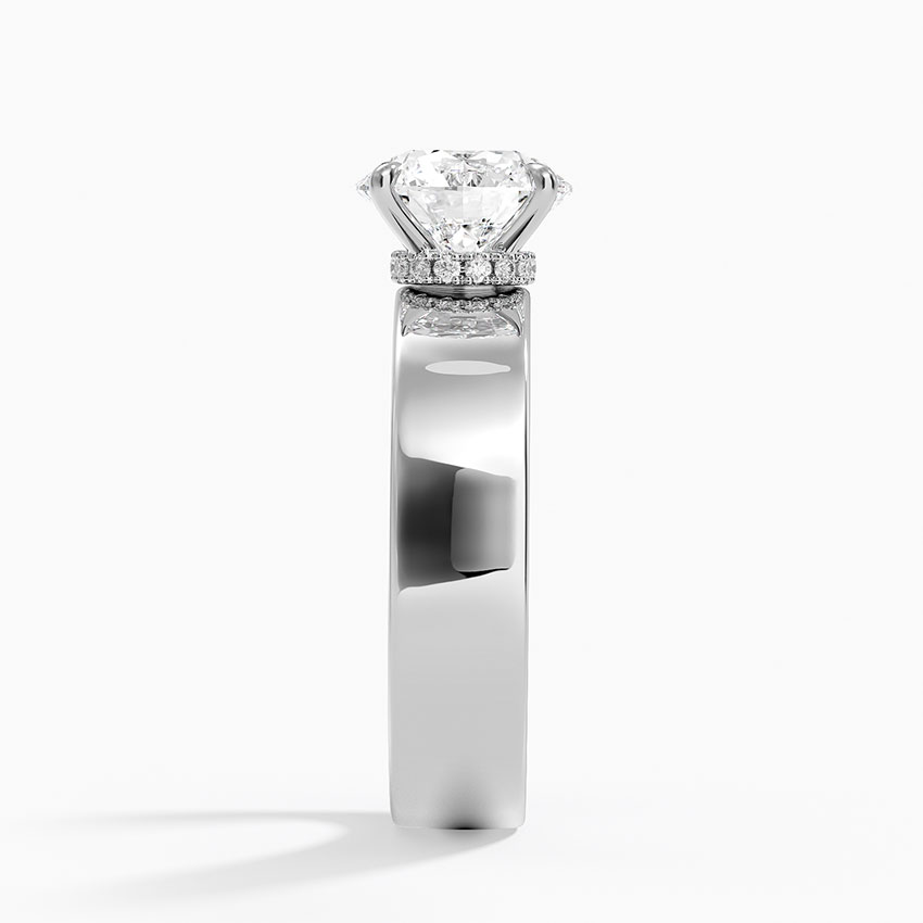 Round Cut Solitaire Engagement Ring, Wide Band Diamond Ring, Minimalist Bridal Ring