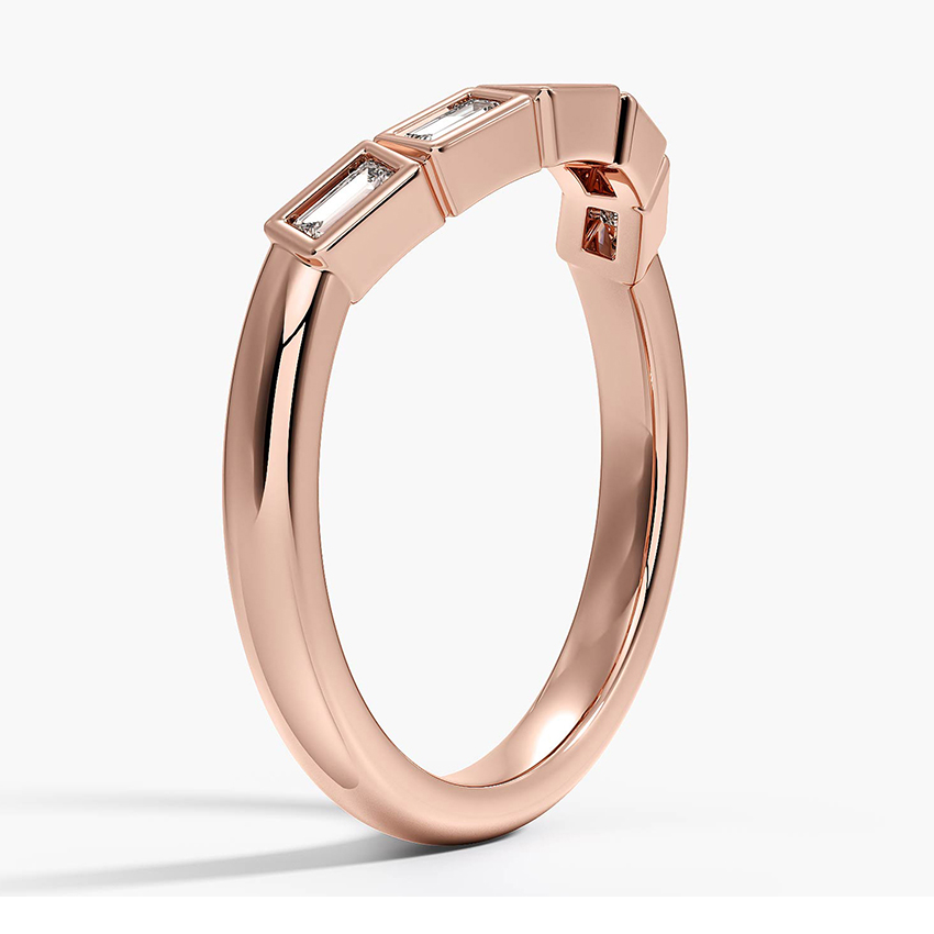 Baguette Diamond Curved Ring, Minimalist V Shape Diamond Band, Bezel Set Stackable Ring
