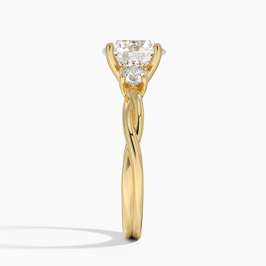 Twisted Three Stone Diamond Engagement Ring, Round Cut Center Diamond Ring, Minimalist Bridal Ring