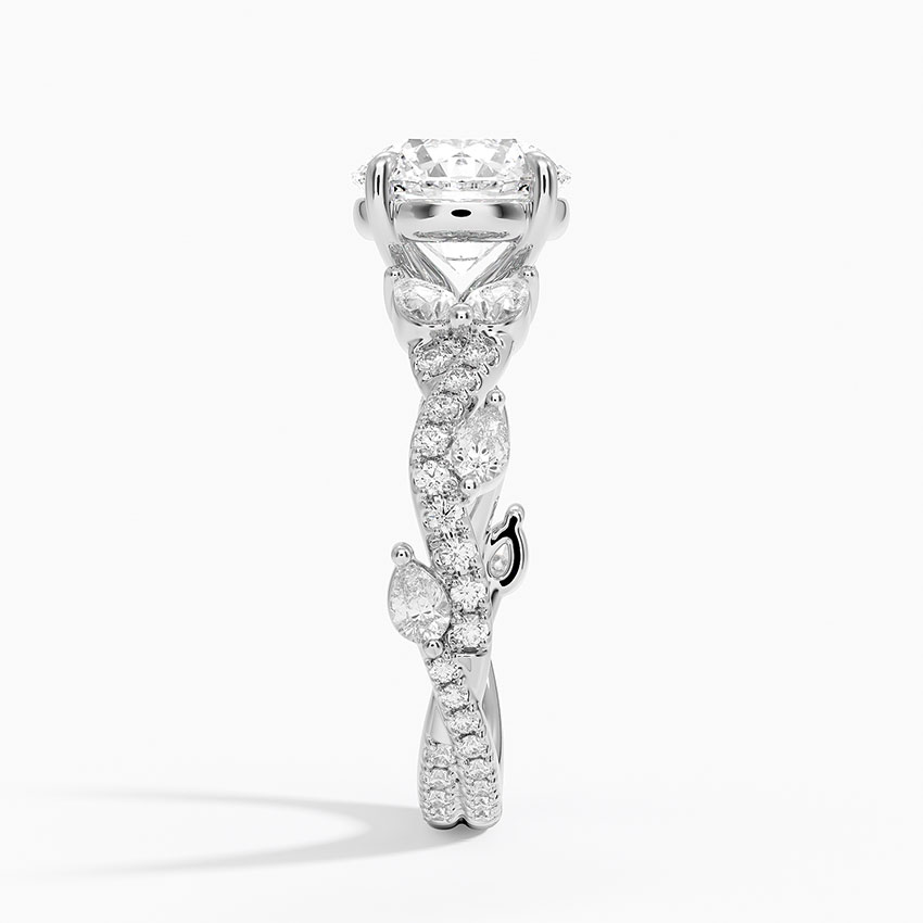 Round Cut Moissanite Engagement Ring, Twisted Pave Diamond Band, Vintage Inspired Bridal Ring
