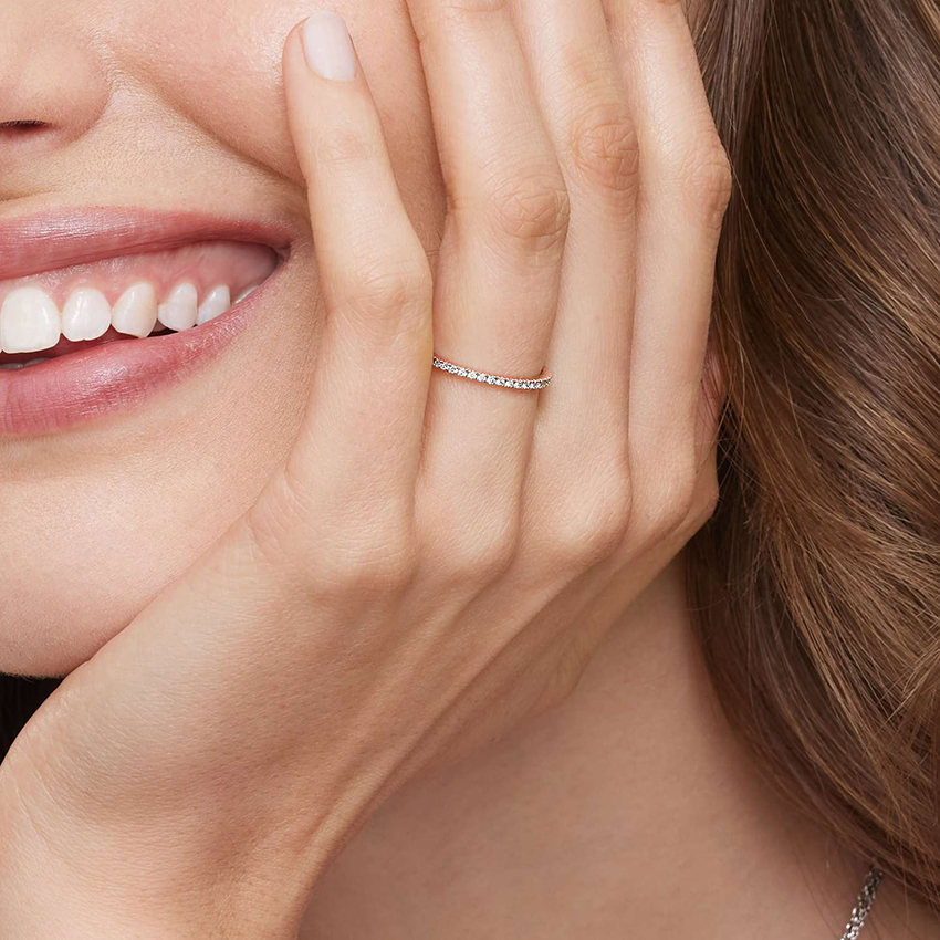 Minimalist Diamond Half Eternity Ring, Thin Pave Wedding Band, Stackable Gold Ring