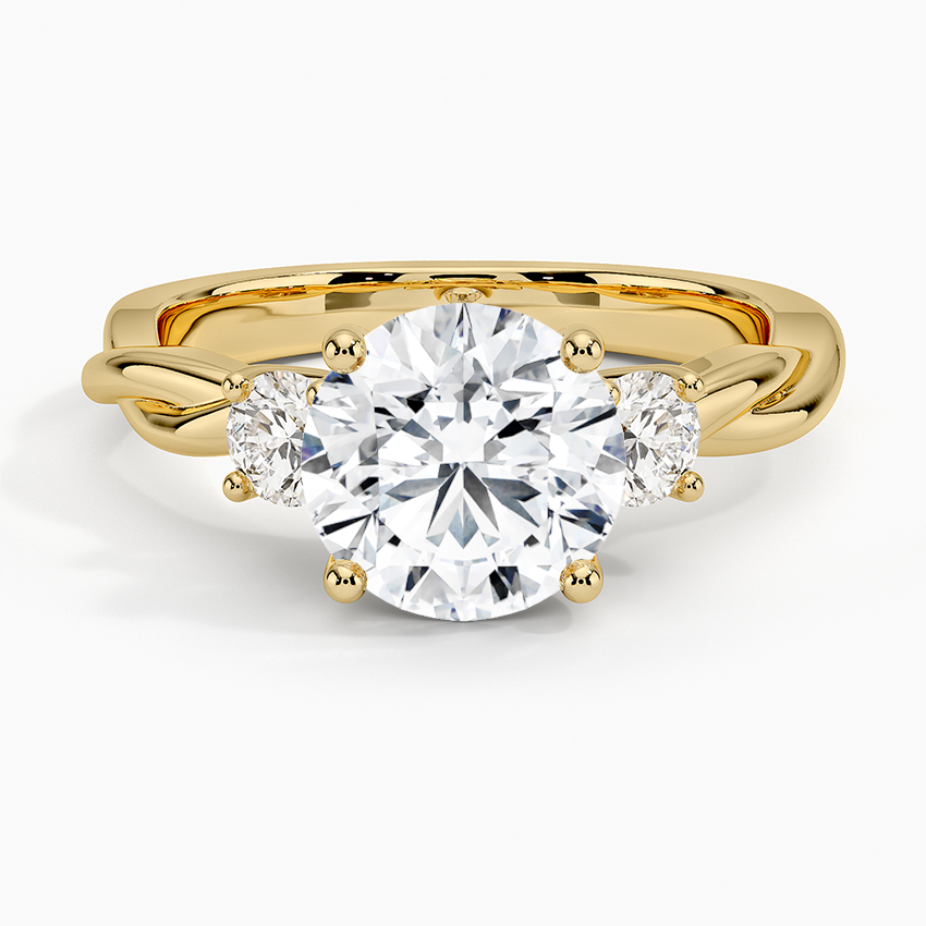 Twisted Three Stone Diamond Engagement Ring, Round Cut Center Diamond Ring, Unique Bridal Ring