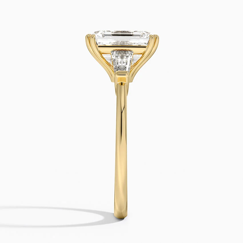 Emerald Cut Diamond Engagement Ring, Tapered Baguette Side Stones, Minimalist Three Stone Ring