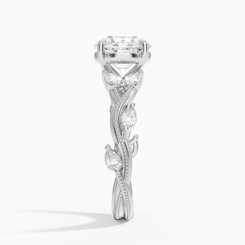 Round Cut Moissanite Engagement Ring, Twisted Pavé Diamond Band, Vintage Inspired Bridal Ring