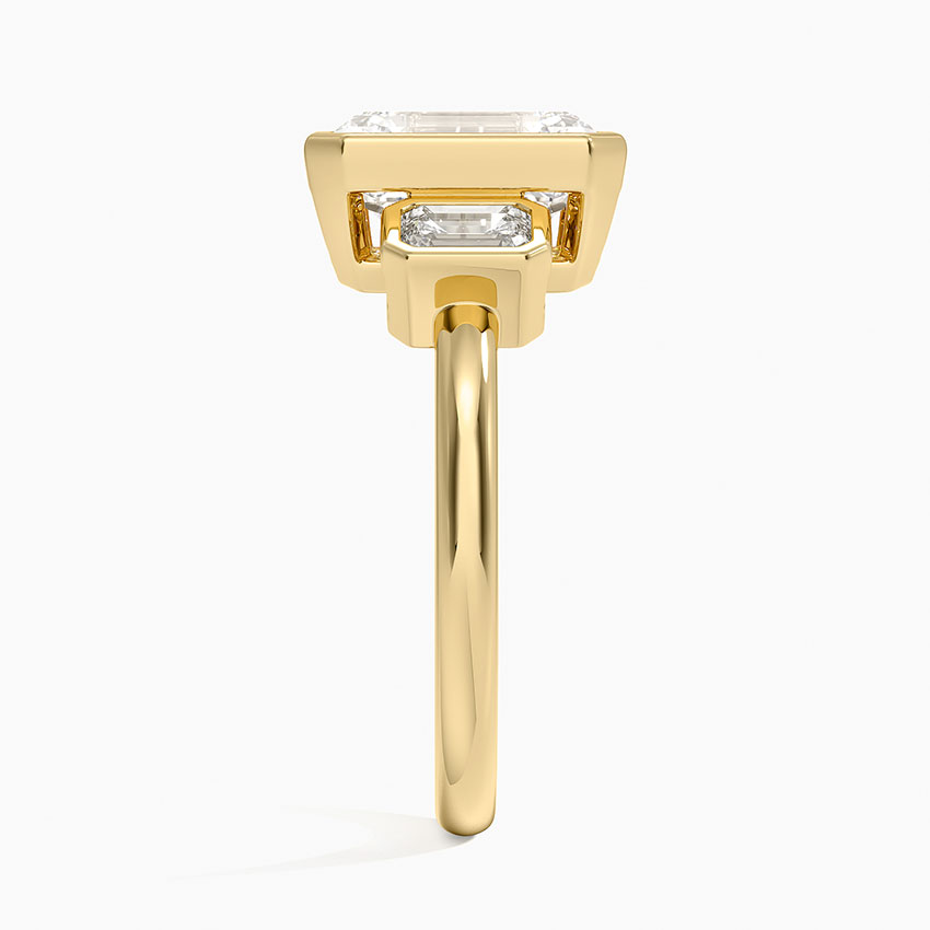 Emerald Cut Diamond Engagement Ring, Bezel Set Three Stone Ring, Step Cut Side Stones
