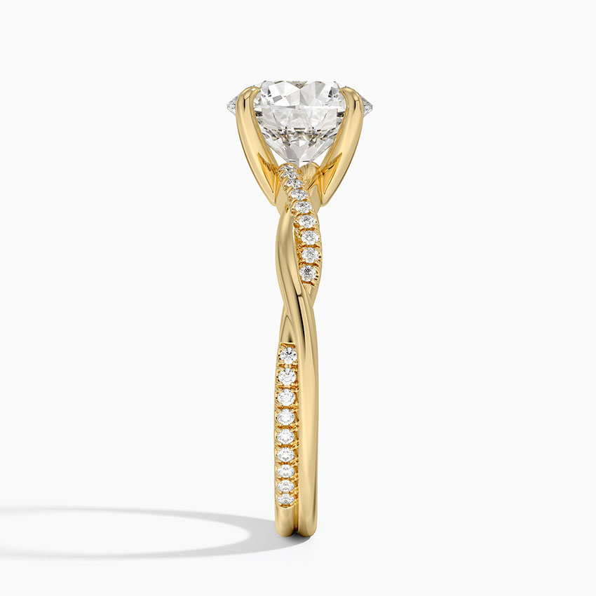 Round Cut Moissanite Engagement Ring, Twisted Pave Band Diamond Ring, Solid Gold Promise Ring