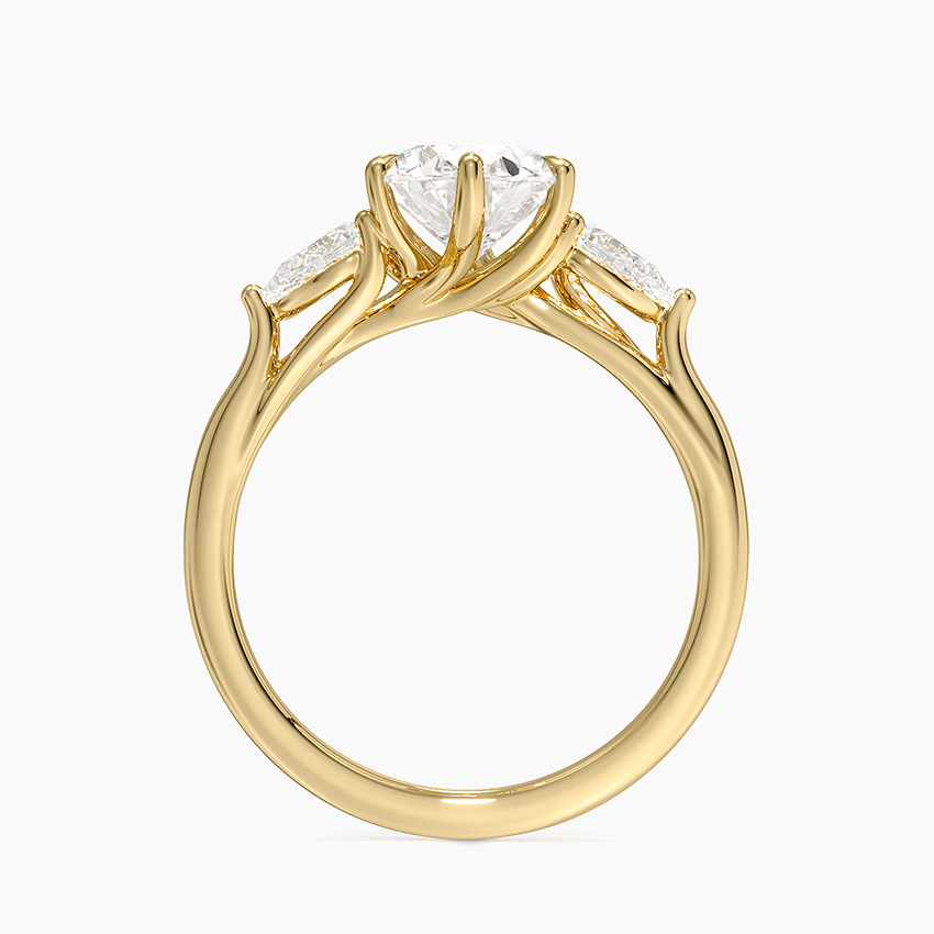 Oval Cut Diamond Engagement Ring with Pear Side Stones, Three Stone Diamond Ring, Solid Gold Ring