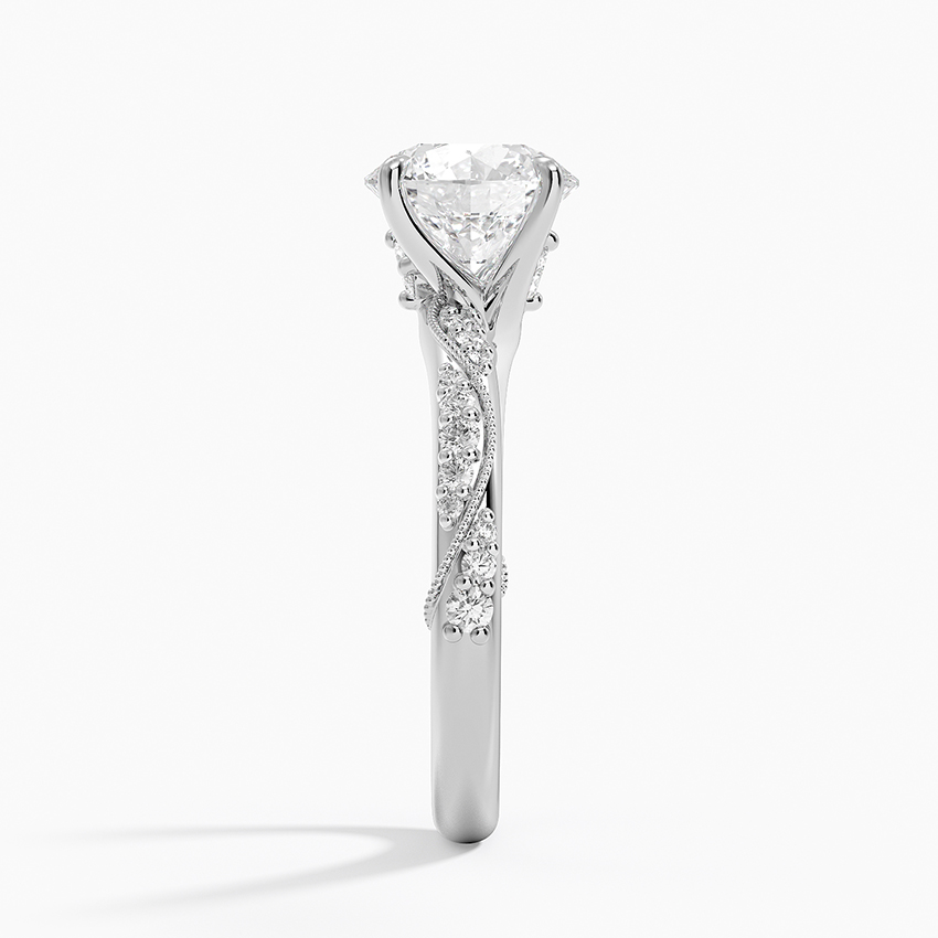 Twisted Vine Moissanite Engagement Ring, Round Cut Solitaire Diamond Ring, Vintage Inspired Pave Band