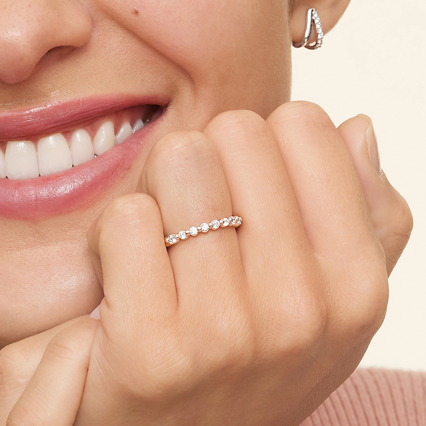Minimalist Diamond Wedding Band, Round Cut Stackable Ring, Half Eternity Diamond Band