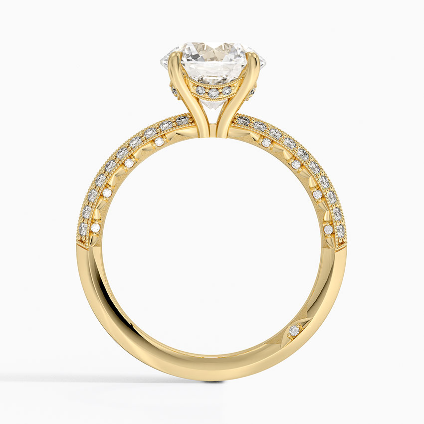 Round Cut Diamond Engagement Ring, Double Row Pave Band Ring, Promise Ring