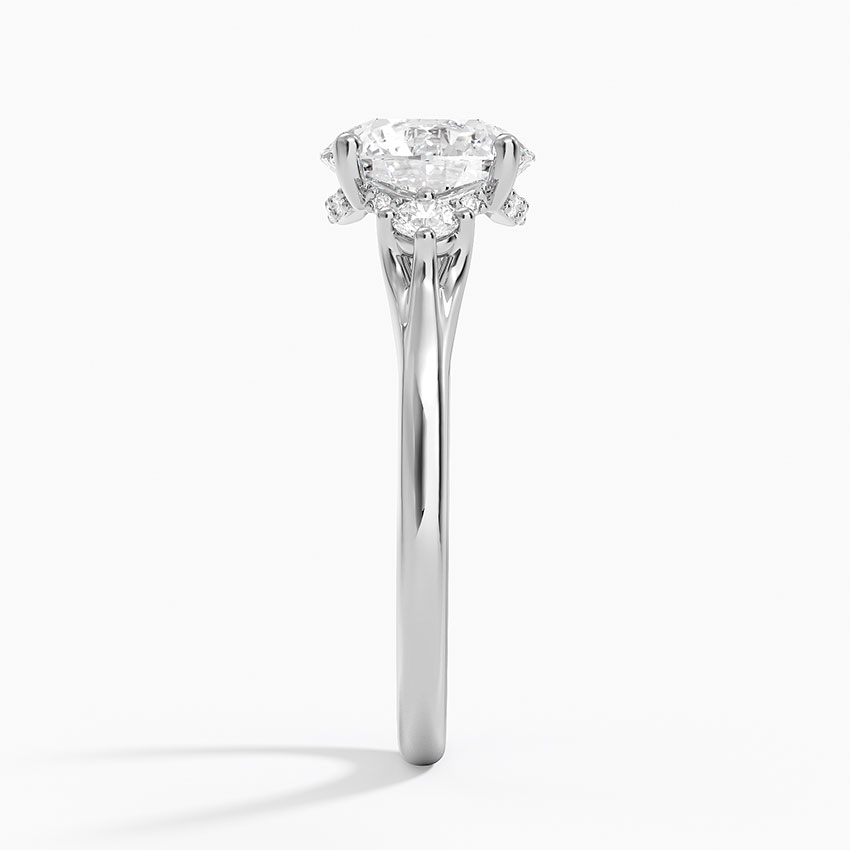Round Cut Three Stone Diamond Engagement Ring, Classic Solitaire with Side Stones, Gold Bridal Ring
