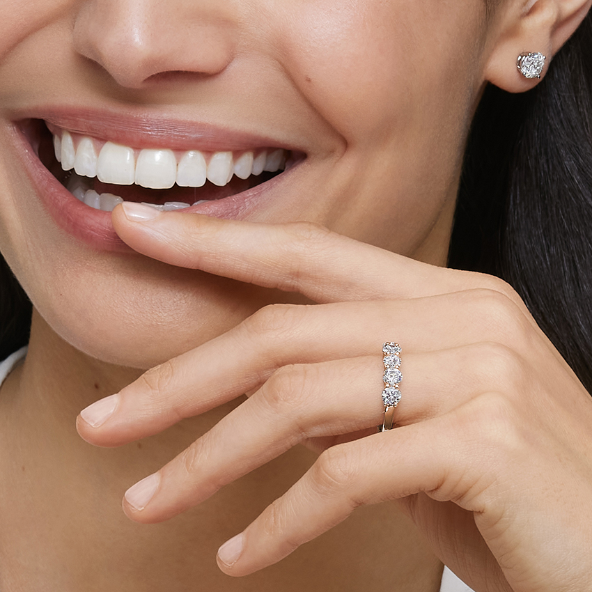 Five Stone Diamond Wedding Band, Round Cut Anniversary Ring, Minimalist Stackable Diamond Ring