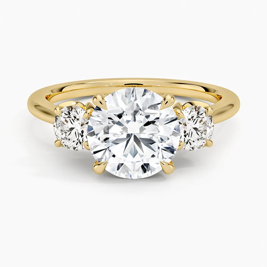 Round Cut Diamond Three Stone Engagement Ring, Classic Trilogy Ring, Anniversary Gift for Her