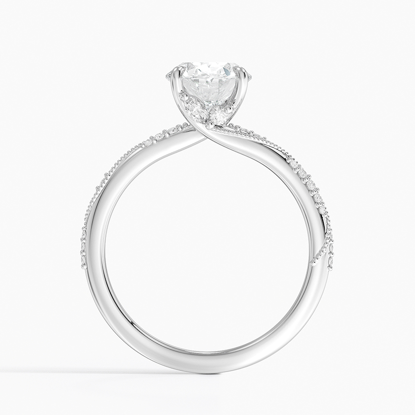 Oval Cut Moissanite Engagement Ring, Twisted Pave Diamond Band Ring, Unique Bridal Ring