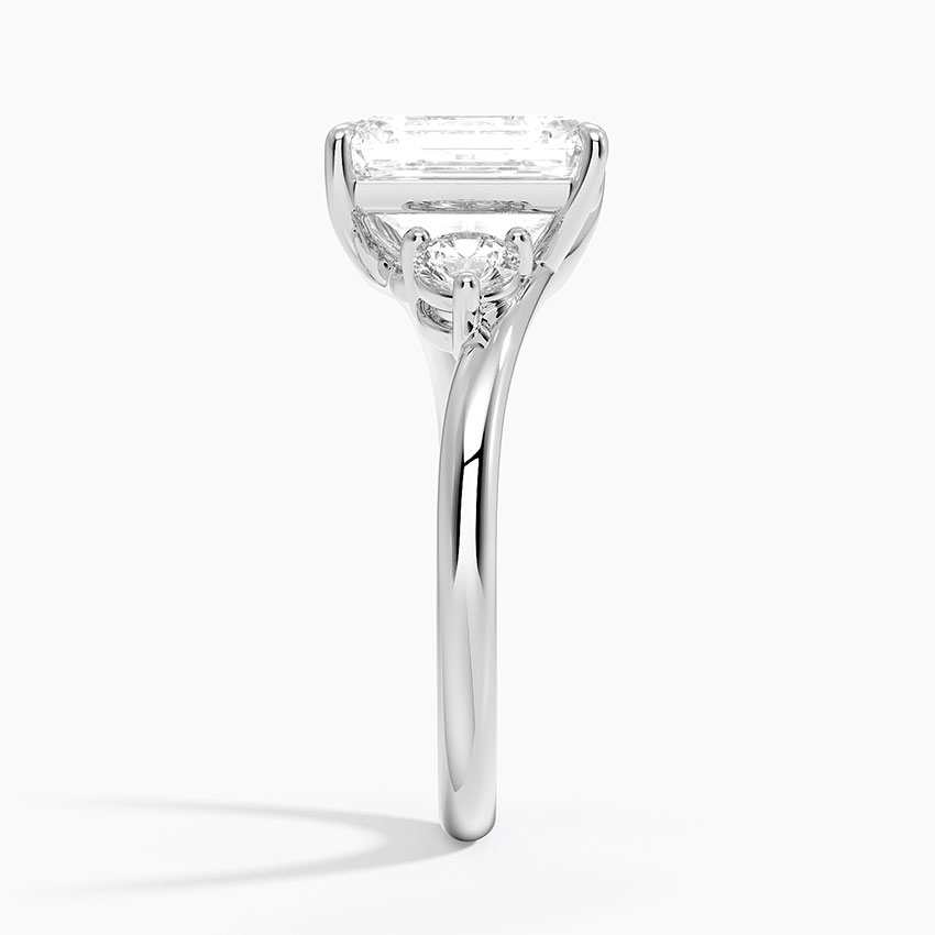Emerald Cut Diamond Engagement Ring, 3 Stone Ring, Split Shank Solitaire