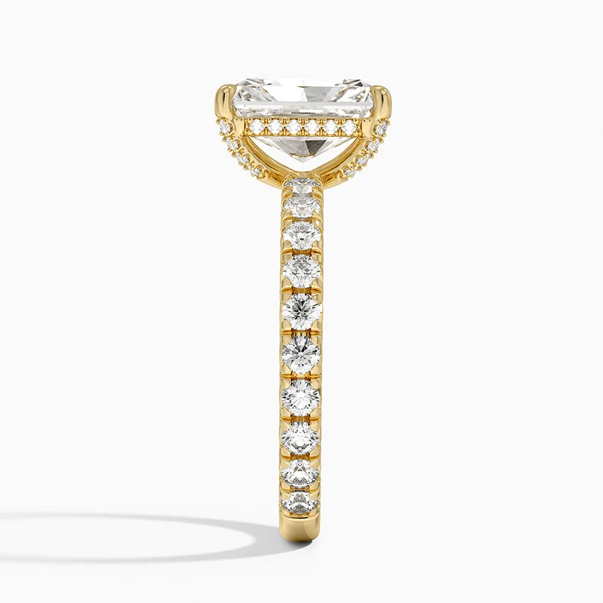 Radiant Cut Diamond Engagement Ring, Hidden Halo Pavé Band Ring, Bridal Proposal Ring