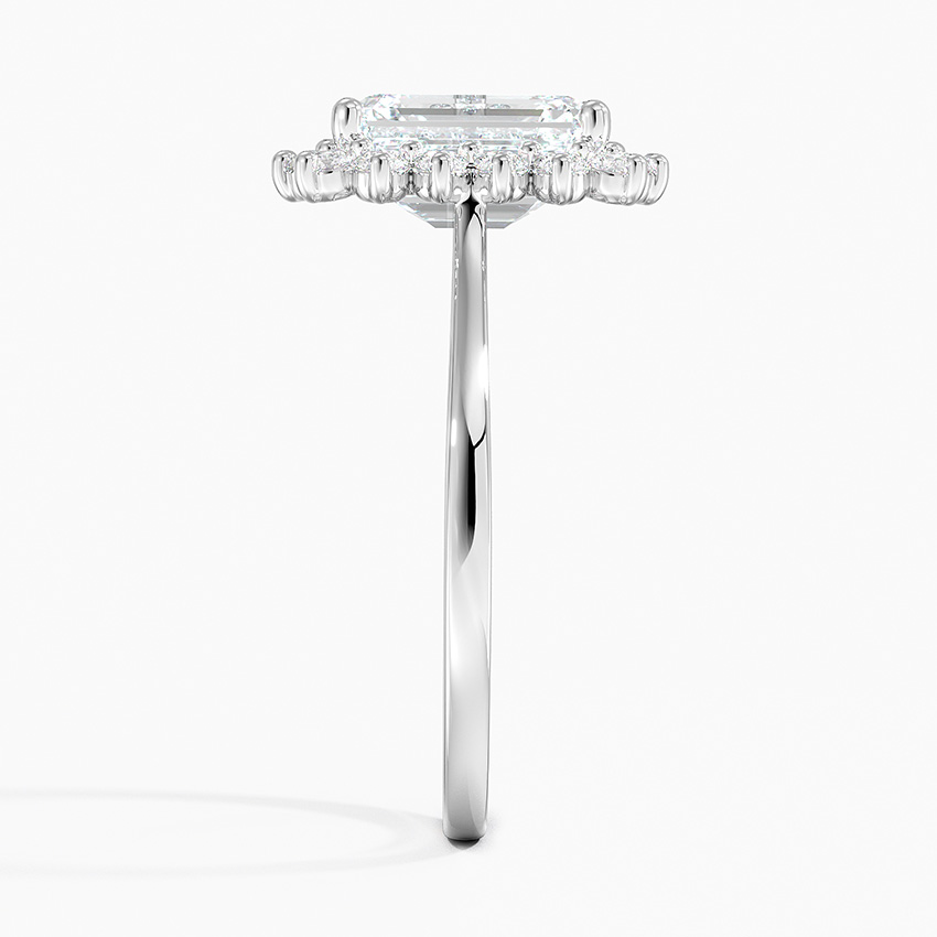Emerald Cut Moissanite Halo Engagement Ring, Vintage Inspired Diamond Halo Ring, Solid Gold Promise Ring for Women