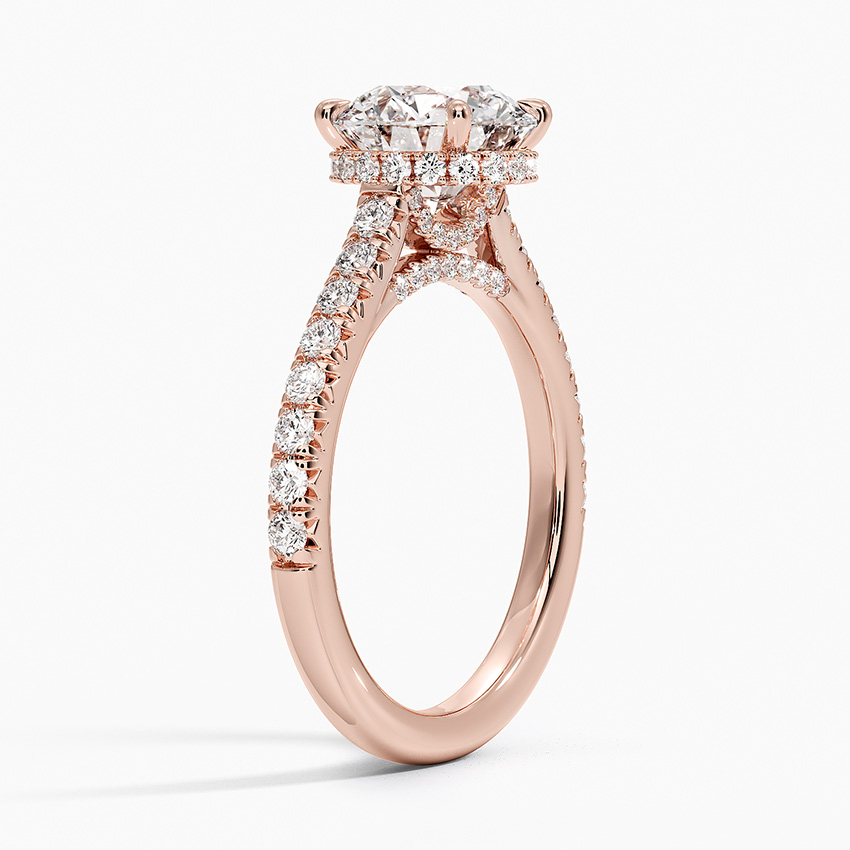 Round Cut Solitaire Diamond Engagement Ring, Pave Band Wedding Ring, Moissanite Bridal Ring
