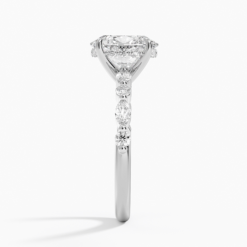 Oval Cut Diamond Engagement Ring with Marquise, Hidden Halo Solitaire Ring