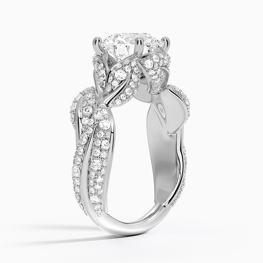 Infinity Twist Moissanite Engagement Ring, Round Cut Hidden Halo Diamond Ring, Vintage Leaf Design Bridal Ring