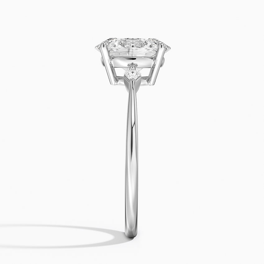 Oval Cut Diamond Engagement Ring with Trillion Side Stones, 3 Stone Diamond Ring, Minimalist Bridal Ring
