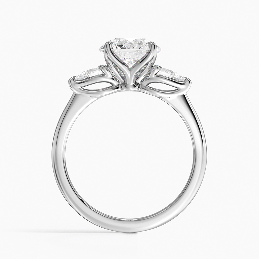 Round Cut Diamond Engagement Ring with Marquise Side Stones, Three Stone Bridal Ring