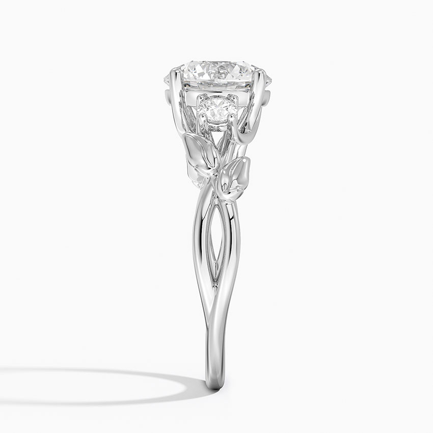 Vintage Leaf Diamond Engagement Ring, Round Cut Center Stone, Nature Inspired Bridal Ring