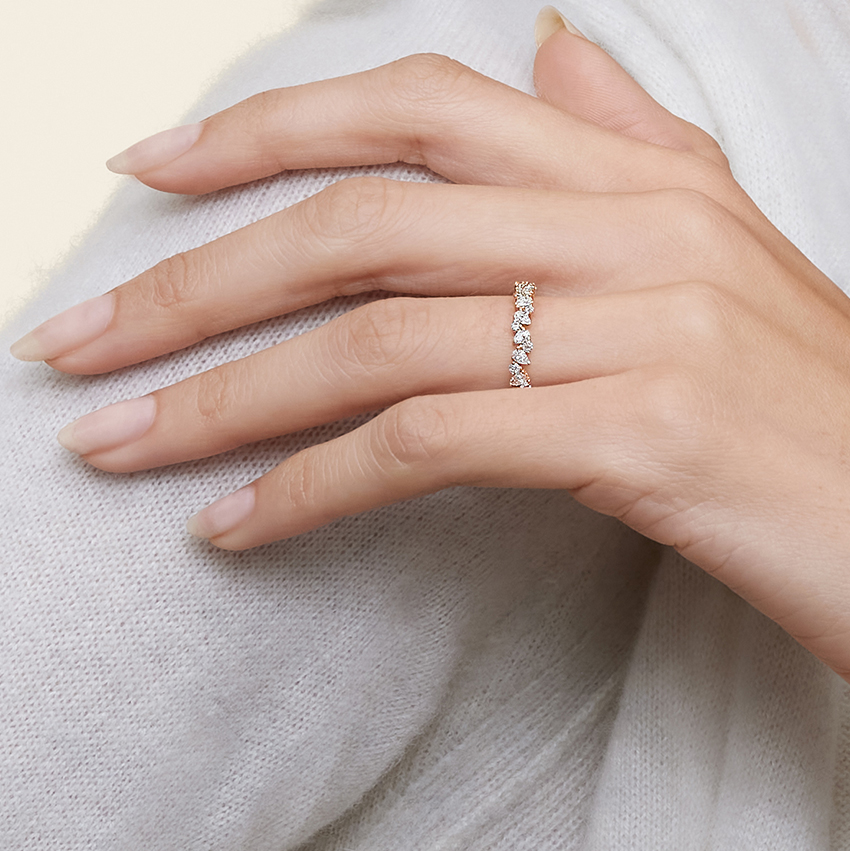 Pear & Round Diamond Half Eternity Ring, Alternating Teardrop Diamond Band, Solid Gold Wedding Band