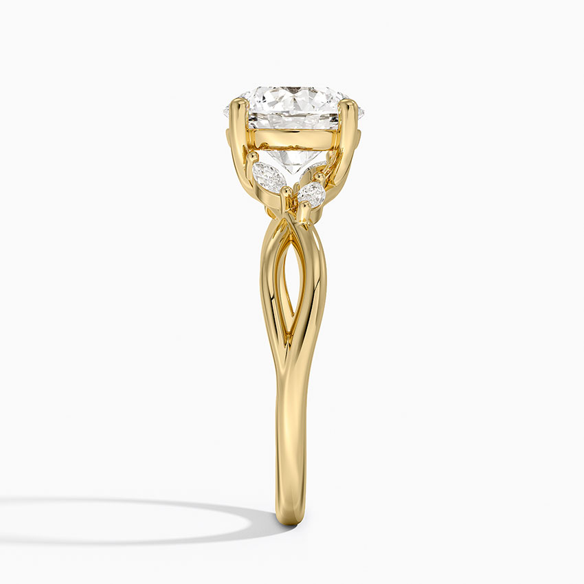 Round Cut Moissanite Engagement Ring, Infinity Twist Band Ring, Marquise Side Stone Ring, Solid Gold Promise Ring for Women