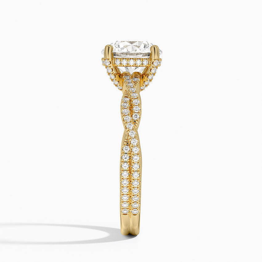 Twisted Pave Diamond Engagement Ring, Round Cut Solitaire Ring, Split Shank Gold Ring