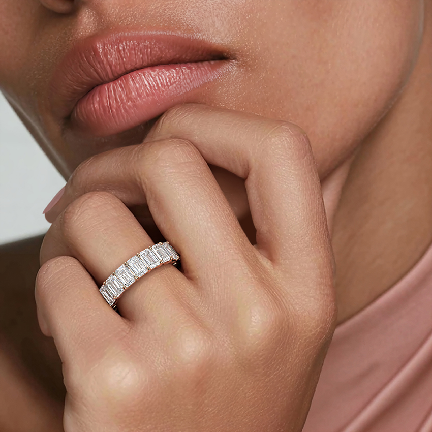 Emerald Cut Diamond Eternity Band, Full Eternity Ring, Baguette Diamond Wedding Band